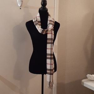Cashmink Checkered Cream Scarf w/Fringe